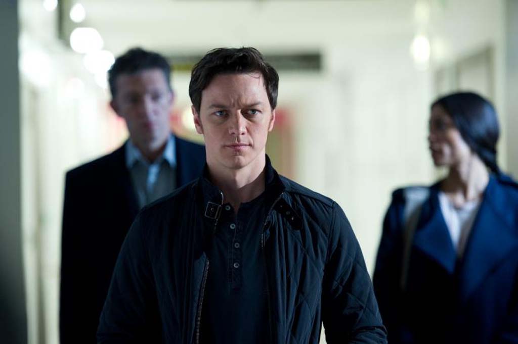 From left: Vincent Cassel as "Franck," James McAvoy as "Simon" and Rosario Dawson as "Elizabeth" in the new film by Danny Boyle, “Trance.” Photo by Susie Allnutt