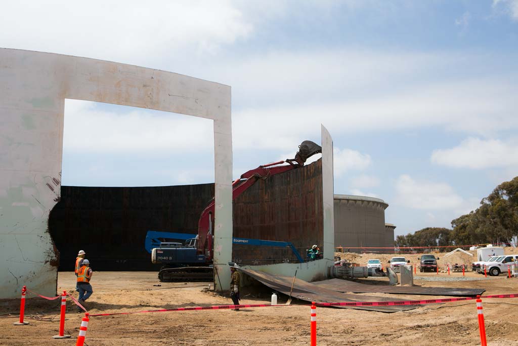 Crews began work last month to demolish tanks on the site where the new desalination plant will go. Earlier this month construction workers started pouring concrete for parts of the plant’s foundation. Photo courtesy of Poseidon Water