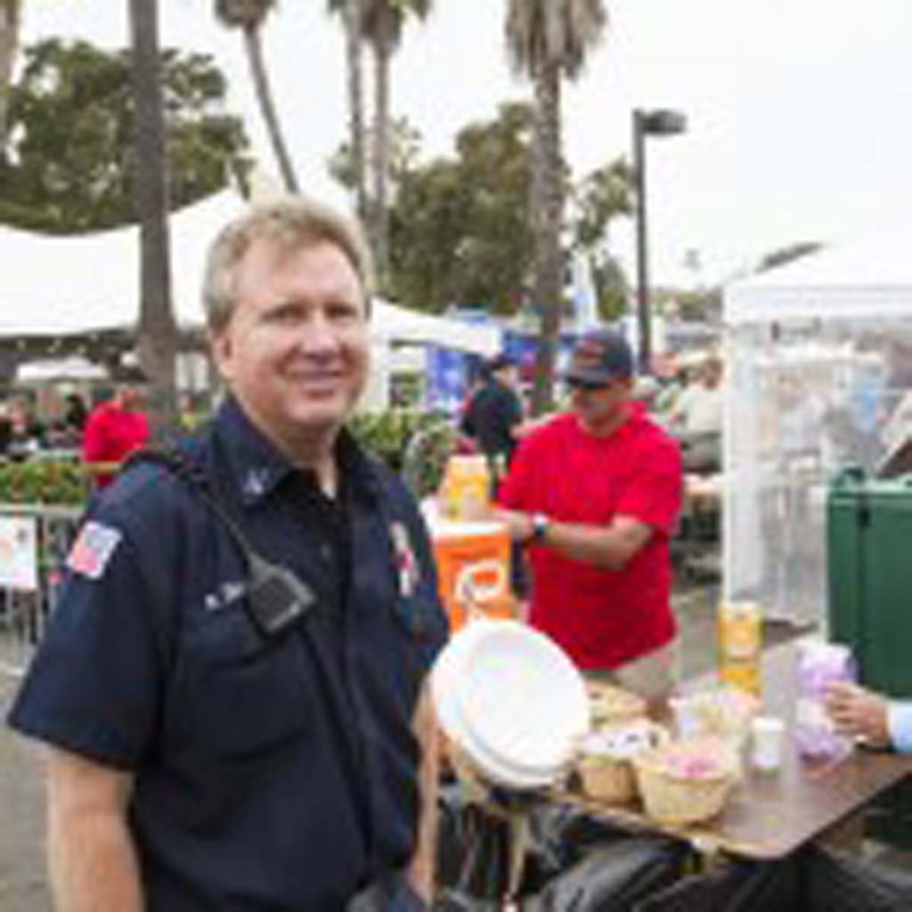 Solana Beach fire captain Rick Davis at the annual Pancake Breakfast. Photo by Daniel Knighton