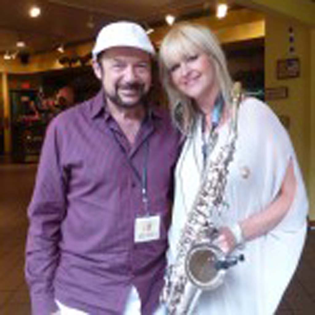 TASTE OF WINE columnist Frank Mangio with sax queen Mindi Aibair at Thornton Winery in Temecula. Photo courtesy of Taste of Wine