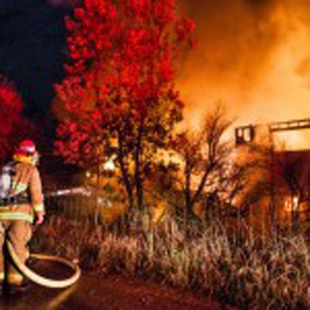 Cal Fire firefighters battle a fire in Valley Center in November 2013. Photo by Anthony Carrasco, courtesy of Cal Fire