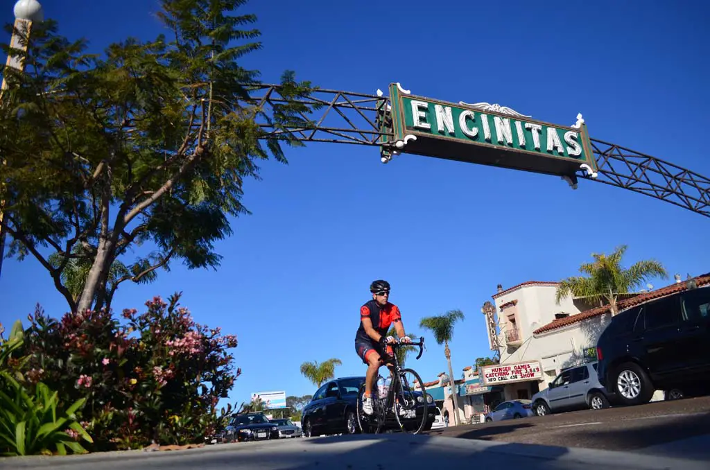 A bicyclist rides south on Coast Highway 101 in Encinitas. Cyclists, law enforcement and city officials say an education campaign for motorists on what sharrows mean and how bike riders can use them is much needed. Photo by Tony Cagala