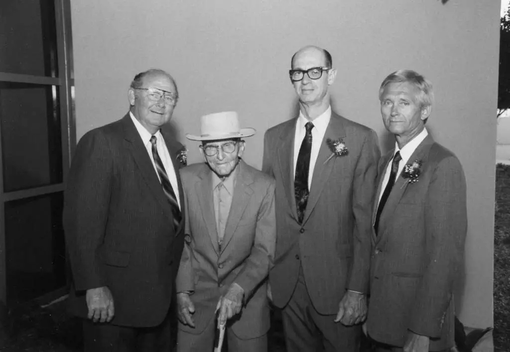 Pictured from left: Scripps Encinitas founders Dr. Charles Clark, Herman “Pop” Weignad, Dr. Ronald Summers and Dr. Dwight Cook (1988 at opening of west wing addition).  Photo courtesy Scripps Health.
