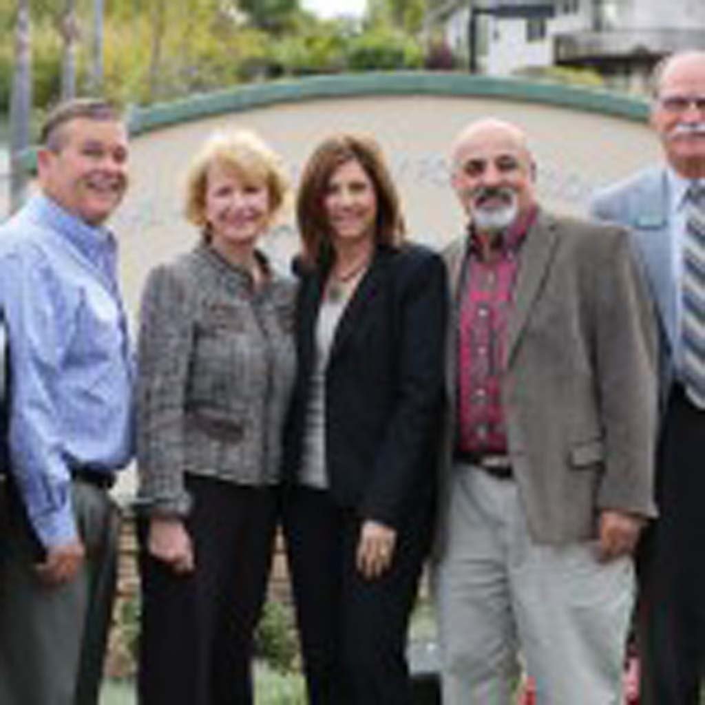 From left to right: Tim Baird, EUSD superintendent; Jim Farley, CEO Leichtag Foundation; Susan Hight, executive director Magdalena Ecke Family YMCA; Pam Ferris, president Seacrest Village; Roger Bolus, San Dieguito Heritage Museum board member; Julian Duval, president San Diego Botanic Garden. These representatives signed an agreement to strengthen an environmental education hub that’s taking root on Quail Gardens Drive.