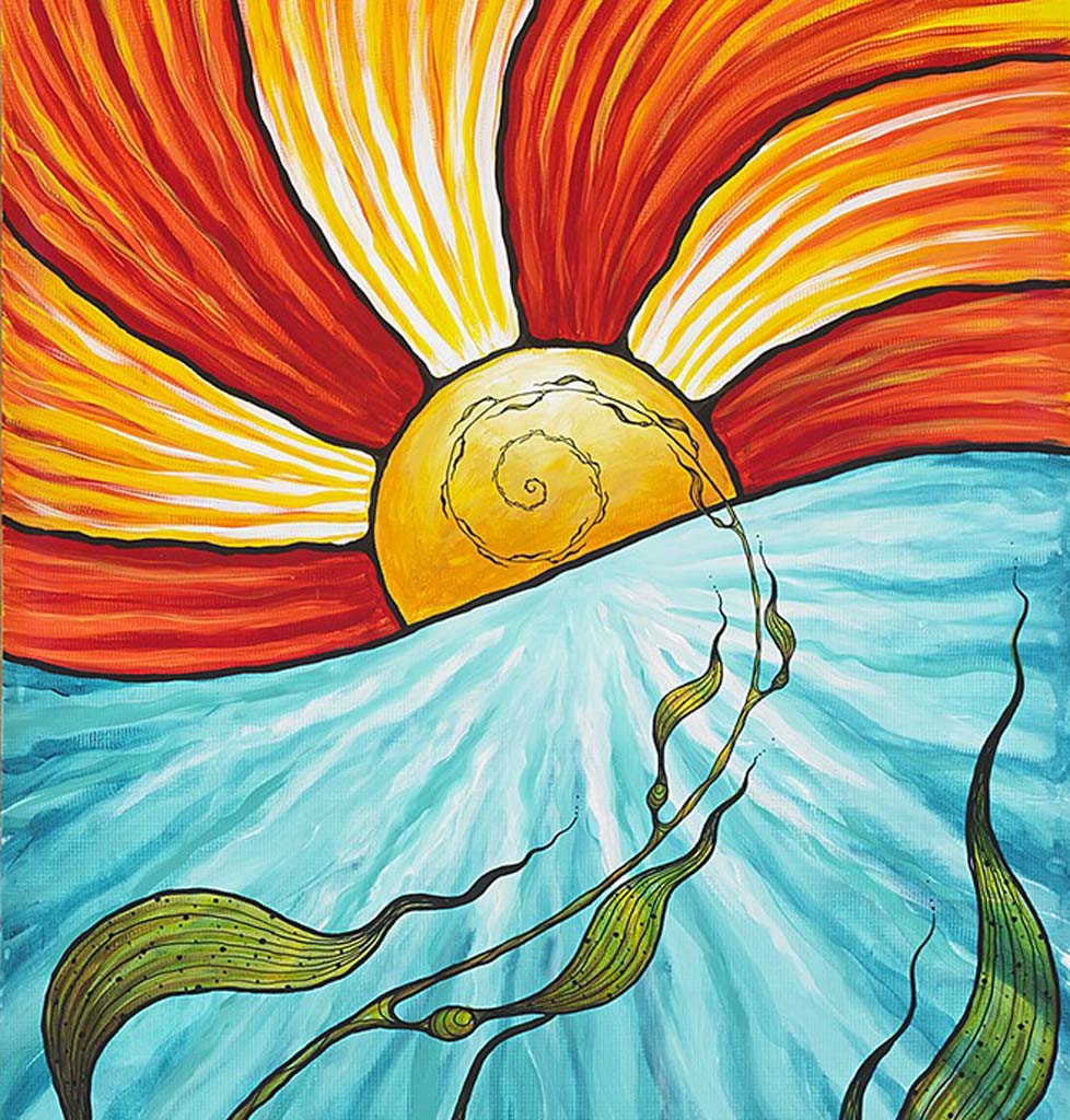Bryan Helfand’s banner “Sol Centered” is one of 103 original Arts Alive banners to be auctioned on June 8 in the Cardiff Town Center. Image courtesy of Stephen Whalen Photography