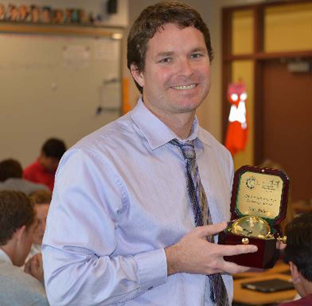 Matt Baier, an advanced placement U.S. government teacher at Cathedral Catholic High School, received an Innovation in Education Award for his work and leadership in integrating technology into classroom learning. Courtesy photo