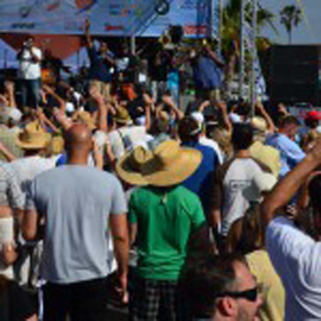 Crowds listen to the New Orleans-based jazz band The Soul Rebels on Saturday afternoon. Photo by Tony Cagala