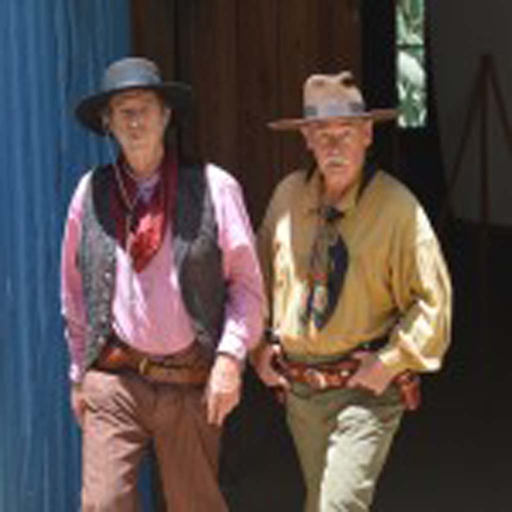 Larry “Black Powder” Kaserman, left, and Charles “Dandy Rand” McCutcheon, a 1961 graduate from the Army and Navy Academy in Carlsbad roam the Leo Carillo Ranch. Photo by Tony Cagala