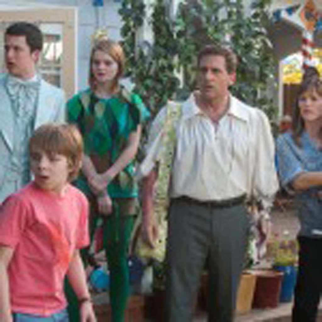 Alexander’s not the only one having a bad day in “Alexander and the Terrible, Horrible, No Good, Very Bad Day.” Starring, from left: Dylan Minnette, Ed Oxenbould, Kerris Dorsey, Steve Carell, Jennifer Garner and Zoey/Elise Vargas. Photo by Dale Robinette