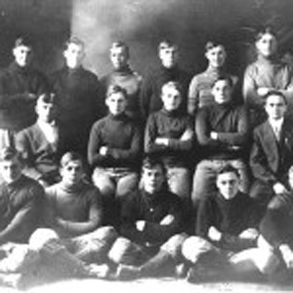 The 1910 Abilene High School football team included Dwight Eisenhower (top row, third from left) and Ralph Lucier (top row, far left), grandfather of E’Louise Lucier Ondash. (Courtesy Photo)