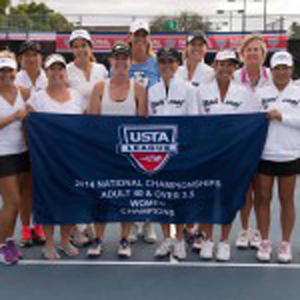 From left, USTA Southern California tennis champions include, front, Kristen Campbell Fine, Lisa Anne Pathman, Constance Malloy, Rosette Garcia, Charleen Zieky, Rose Morris and Jennifer Benshoof. Back row, Dana Fudurich, Dyana Brown, Keira Kim (Captain), Coach Caroline Vis, Dominique Alessio Nielander and Beth Karp. Courtesy photo