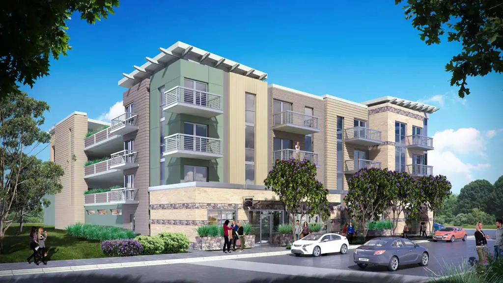 The four-story mixed-use building on State Street and Oak Avenue will have a commercial space on the ground floor and a roof top patio with ocean views. Courtesy rendering