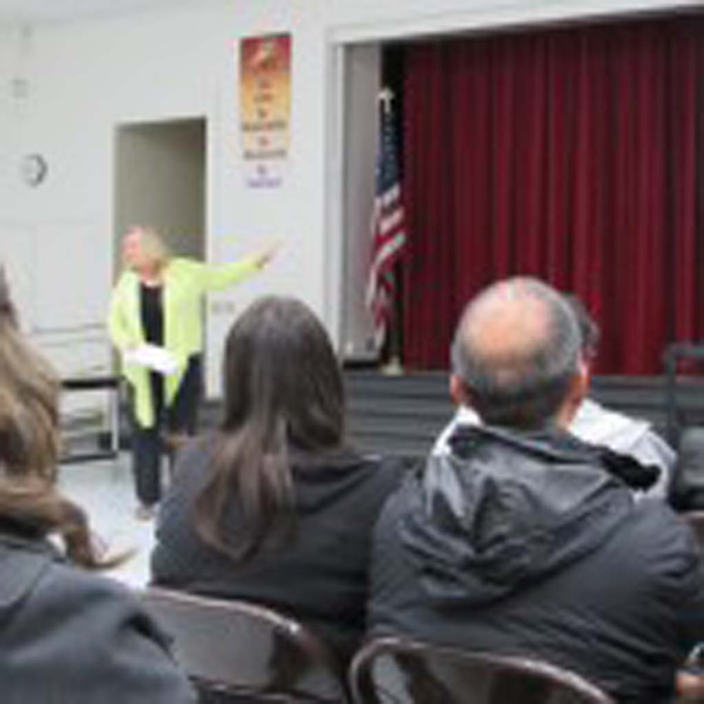 Deputy Superintendent Leila Sackfield gave a presentation to a roomful of interested parents on Jan. 26 at Mission Middle School. Photo by Ellen Wright