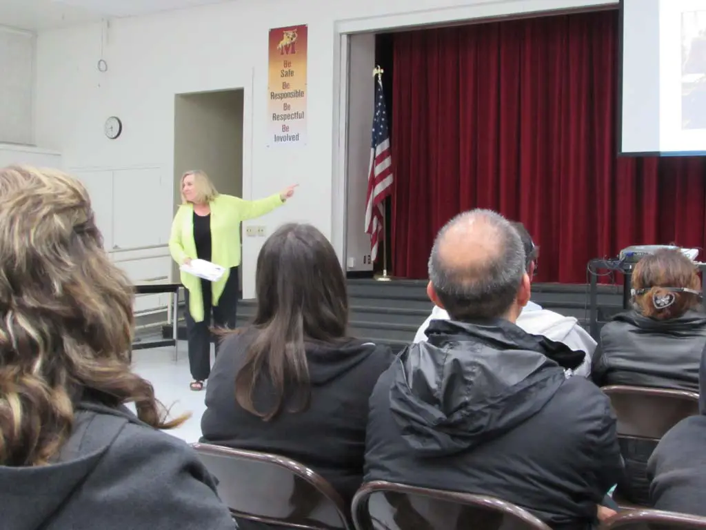 Deputy Superintendent Leila Sackfield gave a presentation to a roomful of interested parents on Jan. 26 at Mission Middle School. Photo by Ellen Wright