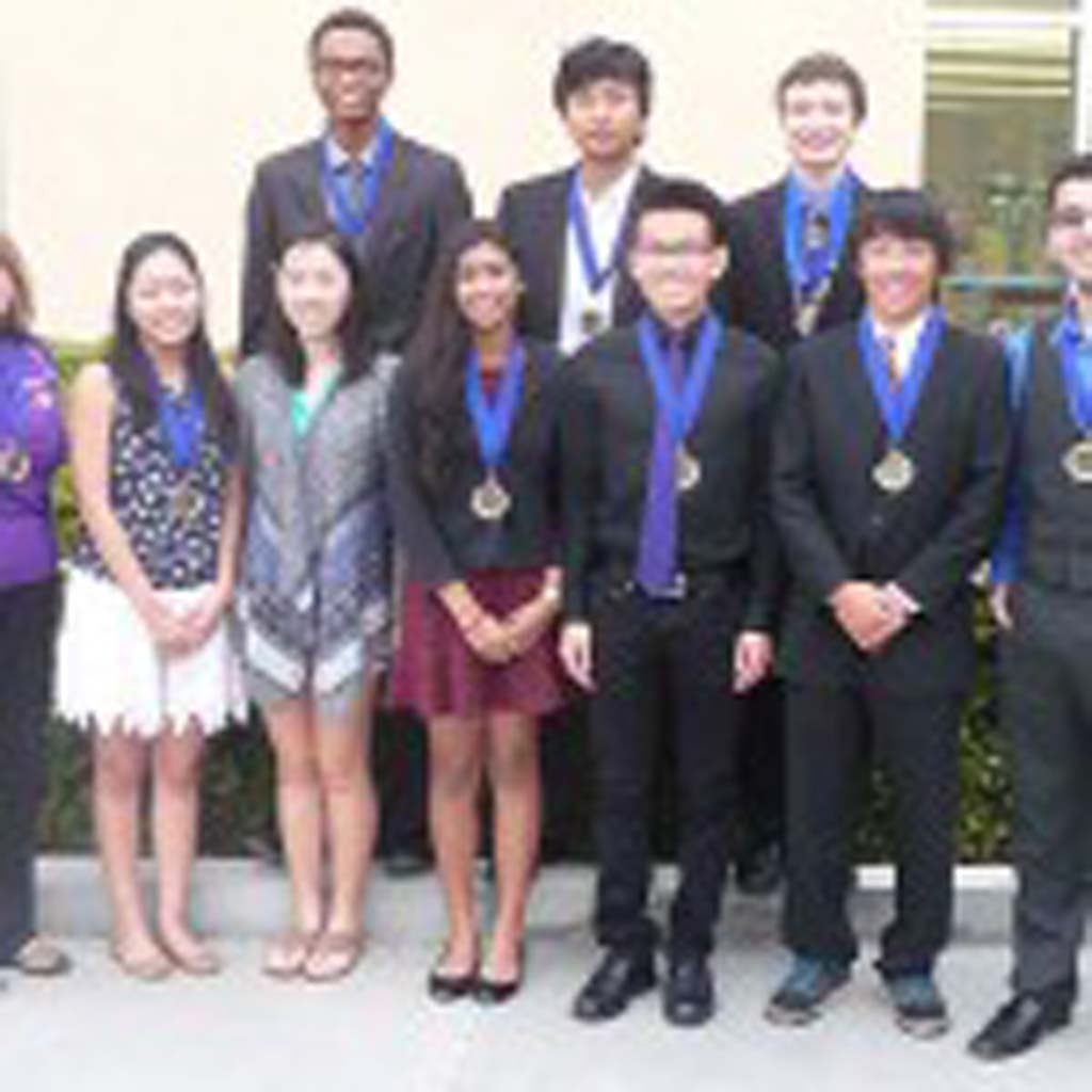 Carlsbad High School is the North County Academic League’s Coast Division Varsity Champion for the 2015 season.  The champion Lancers are, from left, front row, Coach Lori Peacock, Julie Ambo, Erica Weng, Samiksha Ramesh, William Zheng, Gary Luo, and Barsegh Ererekyan, with back row, Alex Orimoloye, Eric Yu and Joseph Melkonian.