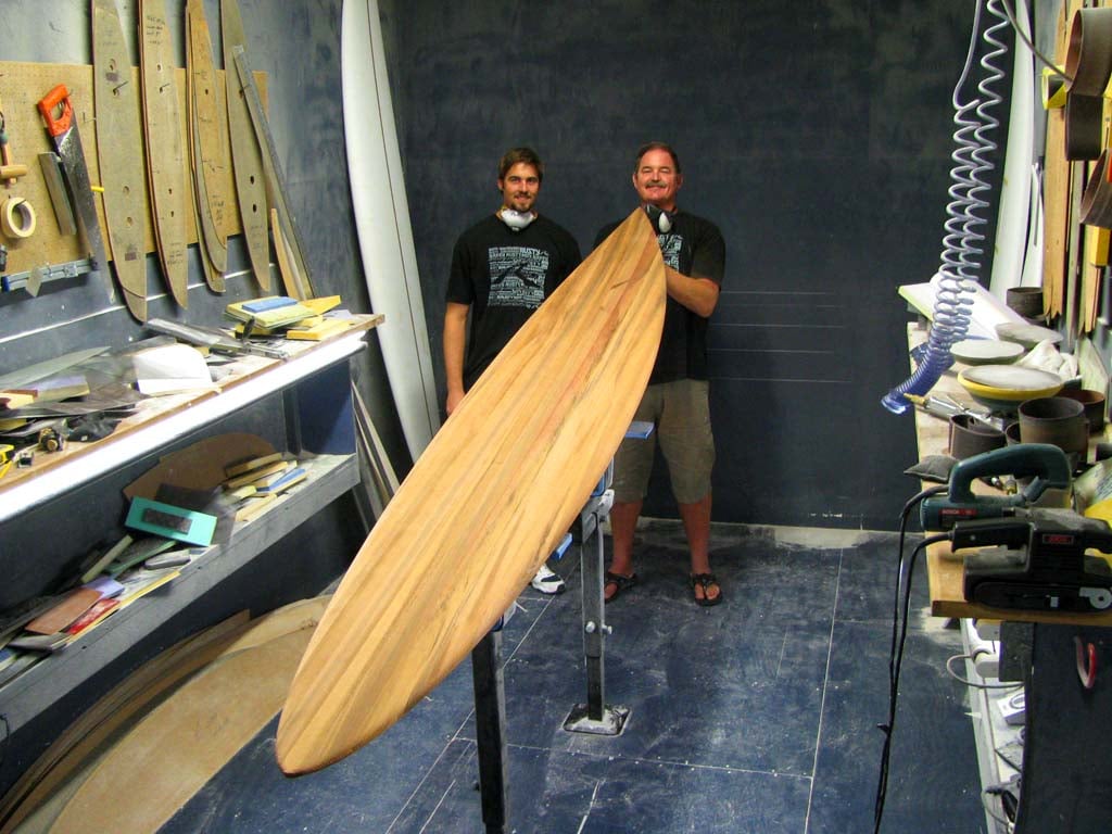 Surfing icon Rusty Preisendorfer, right, is this year’s honoree at The Boardroom surf tradeshow. He and his son Clint, left, will serve as judges in the Icons of Foam Tribute shape off. Courtesy photo