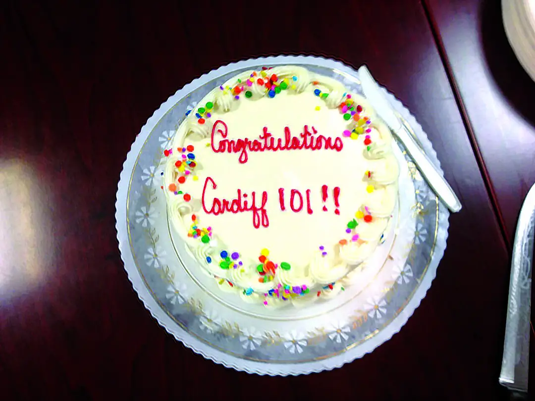 A cake helps to celebrate The Cardiff 101 Main Street Association receiving state certification from the California Main Street Alliance on Wednesday. Photo by Aaron Burgin
