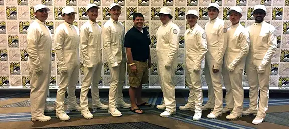 Nine Carlsbad High School drumline members were part of a 34-member ensemble that introduced “The Hunger Games” panel at Comic-Con last weekend. Courtesy photo