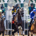 Horses take off from the starting gate during the first race of opening day at Del Mar racetrack. Photo by Bill Reilly