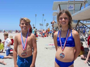 Maverick Betz, 10, and Kirra Press, 11, are both winners in the day's competitions. Close to 800 kids from Oceanside, Carlsbad, Camp Pendleton and San Clemente took part in the Junior Lifeguard Competition.