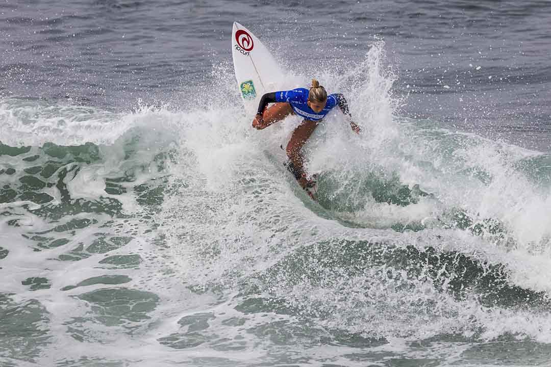 Leilani McGonagle surfs in last year’s Supergirl Pro in Oceanside. File photo by Bill Reilly