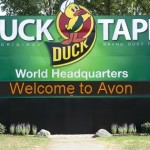 Visitors to the Duck Tape World Headquarters on Just Imagine Drive in Avon, Ohio, will see this sign (29 feet high; 40 feet wide). It marks the road leading to the distribution center that employs more than 300 people who work around the clock. [Courtesy photo]