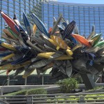 More than 200 rowboats, kayaks, sailboats and canoes have been strung together by artist Nancy Rubins to create “Big Edge.” The sculpture is several blocks off the Las Vegas Strip and can be seen from the entrance to the Vdara Hotel in the City Centre area. (Photo by E’Louise Ondash)