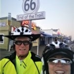 On May 1, Dan O’Neill and Jenny Lucier of Tempe, Ariz., stand at the terminus of Route 66 near the Santa Monica Pier. This is the first day of their west-to-east ride across America. Their tour will follow the old Route 66 to Chicago, as mapped out by the Adventure Cycling Association, then another route to coastal Maine. Courtesy photos