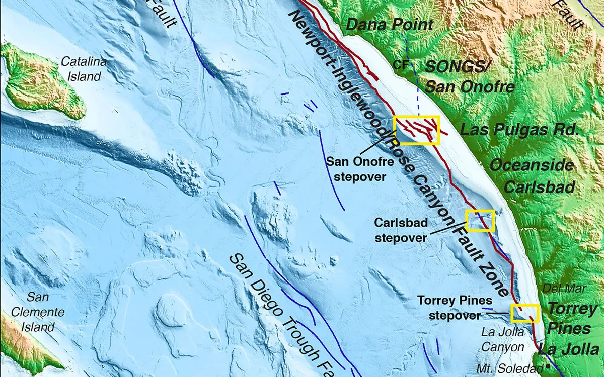 San Onofre tsunami: A map depicting underwater topography off the coast of Southern California near the decommissioning San Onofre Nuclear Generating Site. Graphic courtesy of Scripps Institution of Oceanography