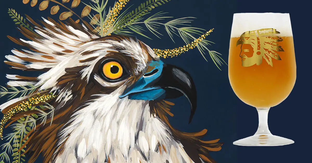 Horus Aged Ales "Osprey's Fresh Catch" IPA features the vivid work of artist Spring Whitaker.