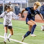 Knights girls soccer: Ava Bynes, a junior at San Marcos High, controls the ball for the Knights against a Westview defender earlier this year.