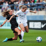San Diego Wave's Kelsey Turnbow gets past a defender during a March 19 game at Torero Stadium.
