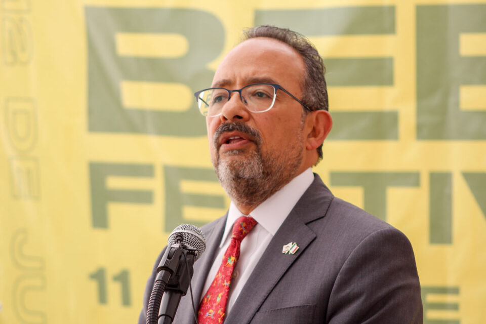 Mexico Consul General Carlos González-Gutiérrez speaks during an April 26 press conference about the inaugural Tijuana International Beer Festival.