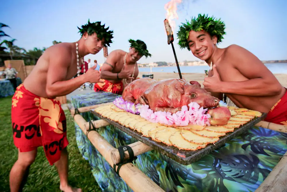 The Kalua Roast Pig display at Catamaran Resort. Photo courtesy of Catamaran Resort Hotel and Spa