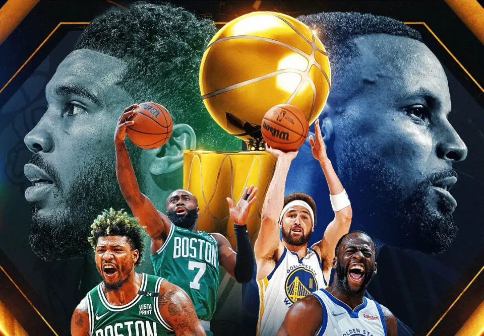 The NBA Finals features the Boston Celtics and the Golden State Warriors. Photo via TWitter/NBA