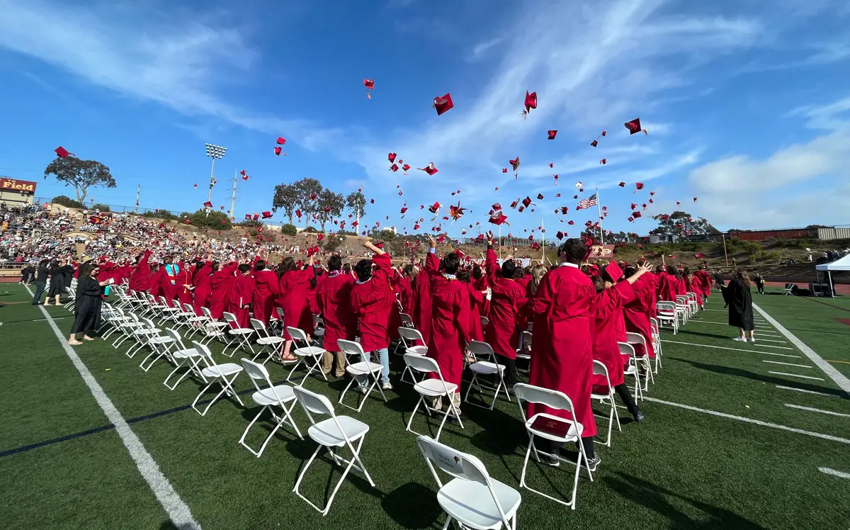 UC schools: Torrey Pines High School's Class of 2022 celebrates during a June 3 graduation ceremony. Photo courtesy of TPHS