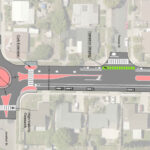 This rendition submitted by the City of Vista shows the buildout of a roundabout, curb extension, transition striping, and other conceptual improvements proposed for Emerald Drive between Jonathan Place and Thomas Street.