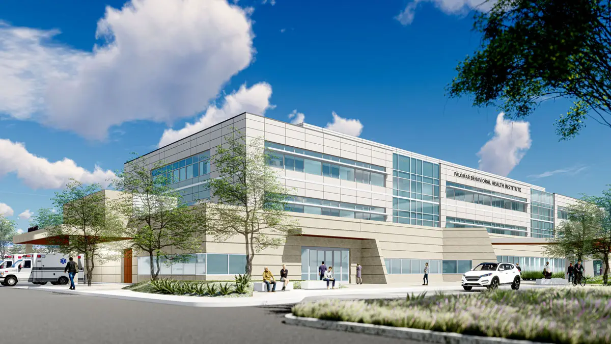 The Palomar Behavioral Health Institute will have 120 inpatient beds to serve those experiencing mental health crises. Courtesy rendering/Palomar Health