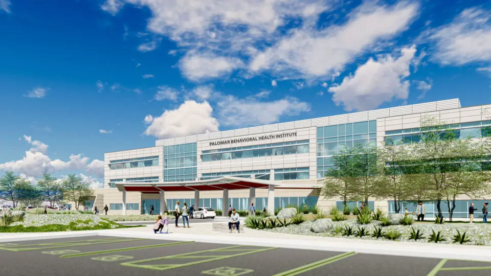 Palomar Health has announced plans to open a $100 million Behavioral Health Institute near its Escondido campus by 2024. Courtesy rendering