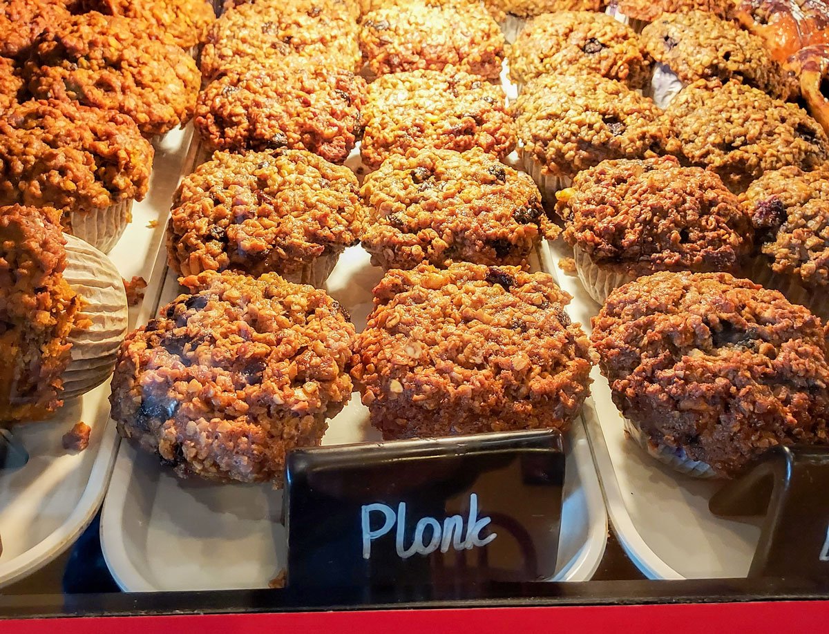 The Plonk, a dense-looking muffin, is one of several well-priced pastries at Gordy's Bakery and Coffeehouse in Encinitas. Photo by Ryan Woldt 