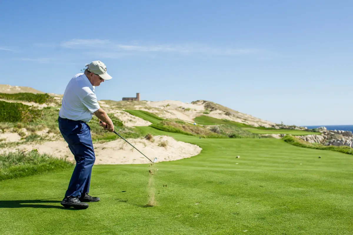 Jack Nicklaus takes a swing at the 2014 grand opening of the Quivira Golf Club in Los Cabos. Photo by Jim Mandeville