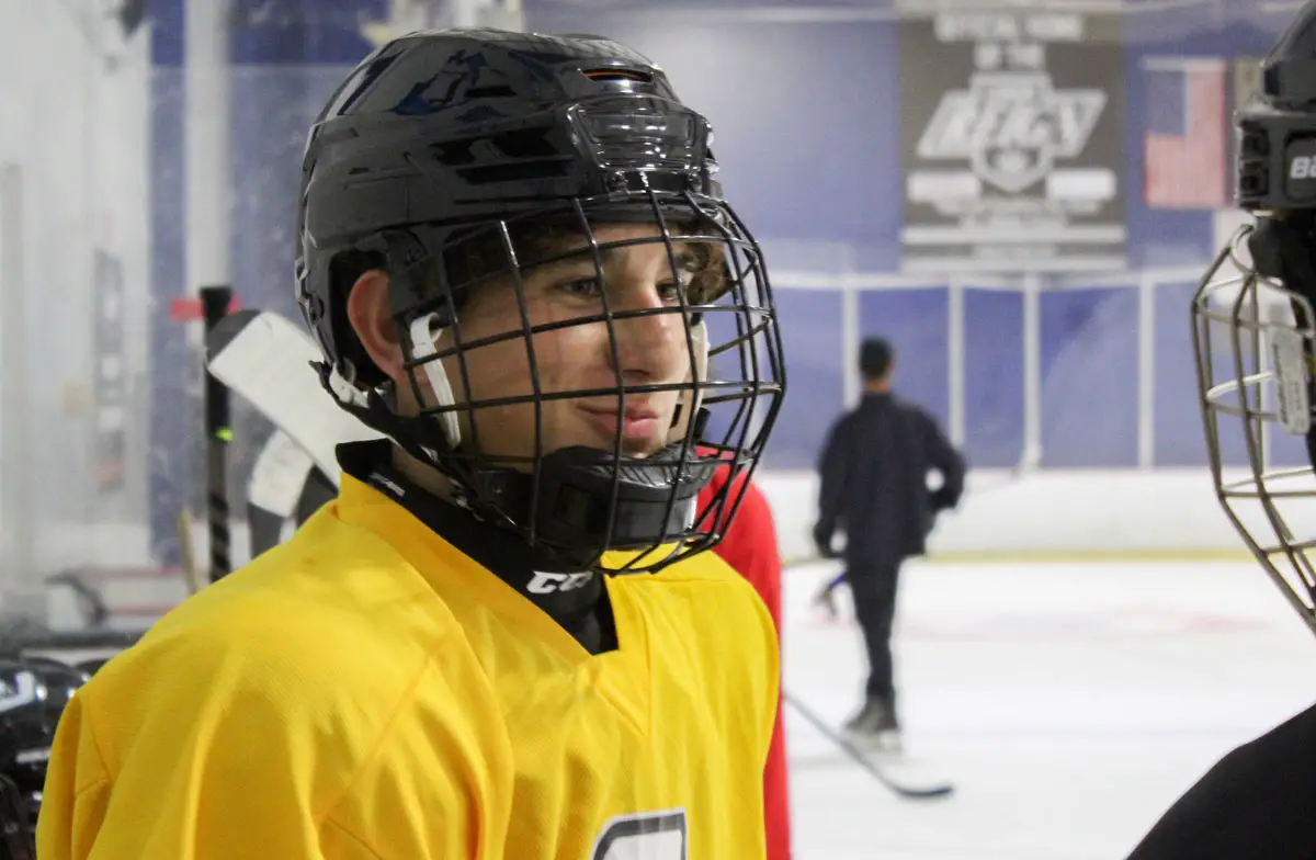 Carlsbad United hockey forward Jace Nakamura waits for his line change during practice on Sept. 5 at Carlsbad Icetown. The high school hockey team has its first game on Sept. 10 in Orange County. Photo by Steve Puterski