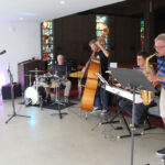 From left are guitarist Joey Carano, drummer Bob Weller, bassist Gunnar Biggs, keyboardist Leonard Thompson and saxophone player Keith Bishop, who play jazz every Sunday at St. Michael’s by-the-Sea. Photo by Steve Puterski