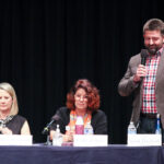 Scott Davison, right, answers a question during the Carlsbad Chamber of Commerce’s candidate forum for the Carlsbad Unified School District board on Oct. 2 at the Dove Library. Photo by Steve Puterski
