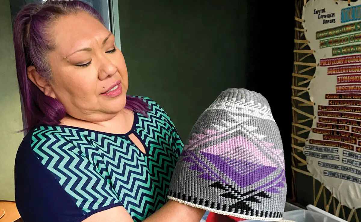 Artist Kelli Palmer, a member of the Confederated Tribes of Warm Springs in Central Oregon, weaves hats, purses and baskets in the Wapus tradition, a delicate weaving technique that uses 100-percent cotton thread. Photo by E’Louise Ondash