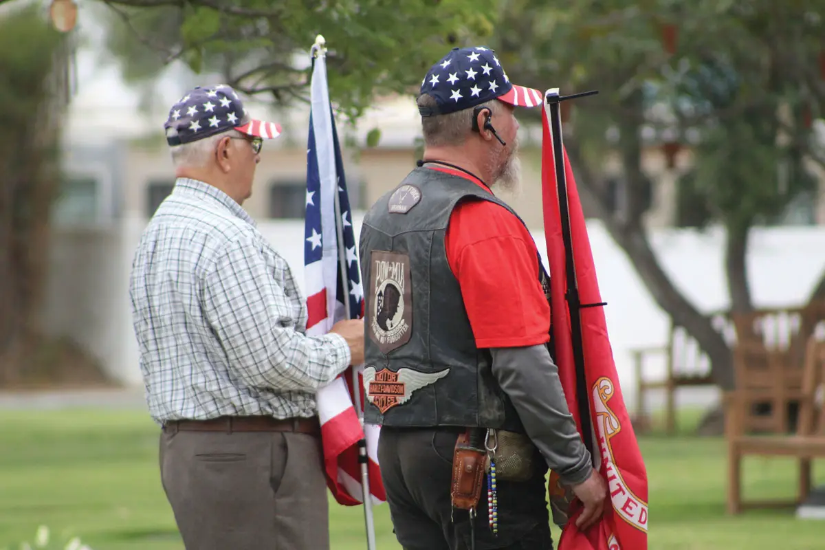 SoCal Patriot Guard members stand at attention during a funeral service in Oceanside. Photo by Jordan P. Ingram