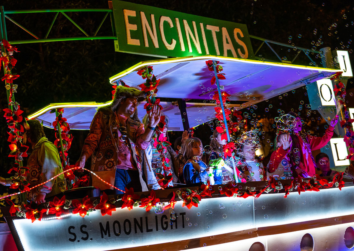 Dozens of dazzling floats took over South Coast Highway 101 in Encinitas on Saturday for the city’s 60th annual Holiday Parade, with hundreds of residents coming out to enjoy the festivities. Photo by Neal Glasgow