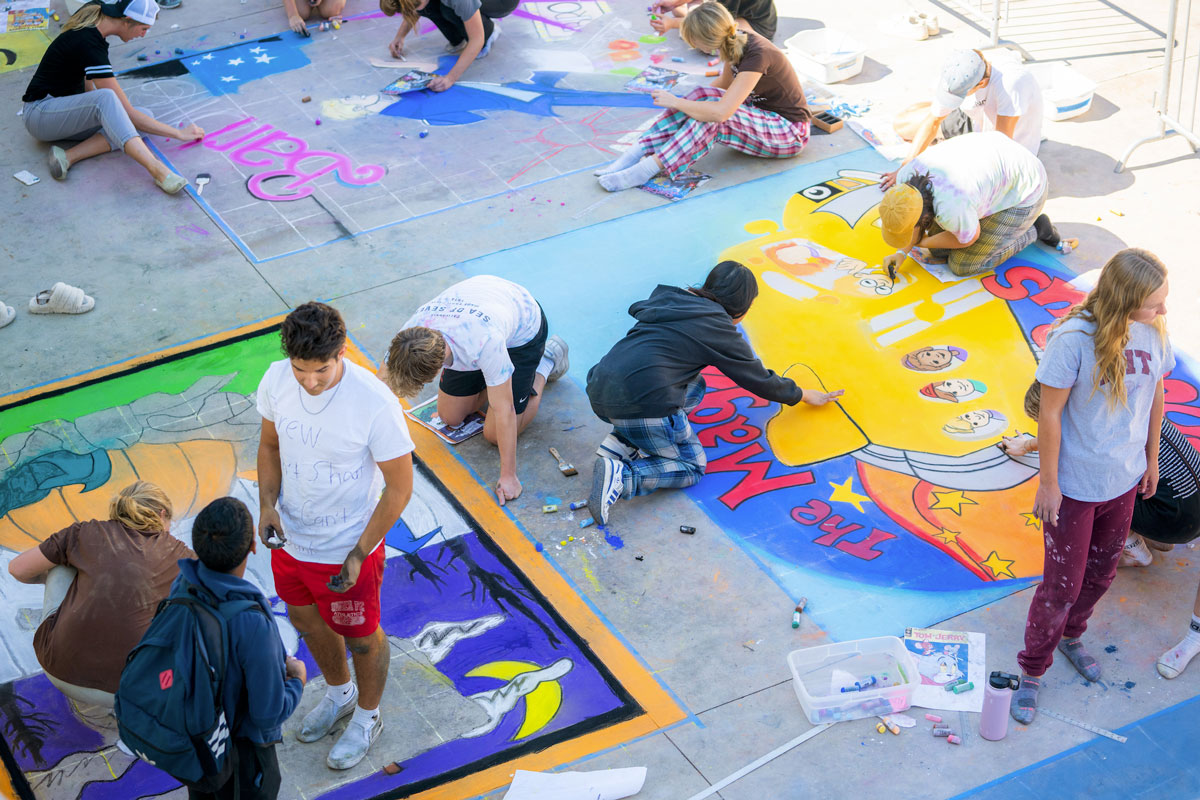 Students working on chalk art last month during Santa Fe Christian School's Chalk Festival. Photo courtesy of Captis Visuals