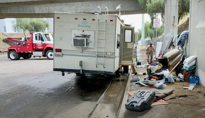Escondido staff responded to this RV parked on Metcalf Street regarding the amount of trash and litter dumped out onto the street. Photo courtesy of the city of Escondido