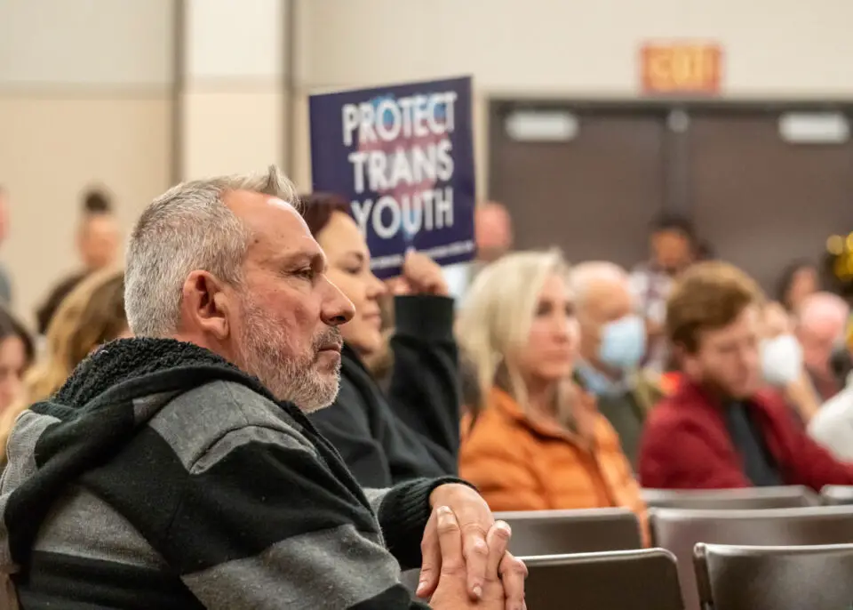 Max Disposti, director of the North County LGBTQ Resource Center, attends the most recent Oceanside Unified School Board meeting where many community members attended to protest several books in the school library, several of which contain LGBTQ themes. Photo by Joe Orellana